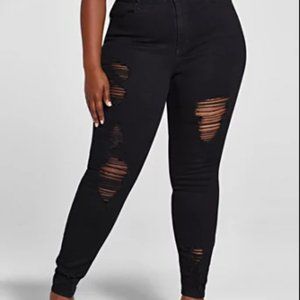 HIGH RISE BLACK DESTRUCTED SKINNY JEANS